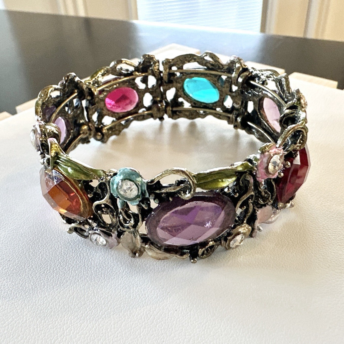 Vintage Cuff Colorful Gems Enamel Flowers Bohemian Love Romance Hippie Bracelet 32$